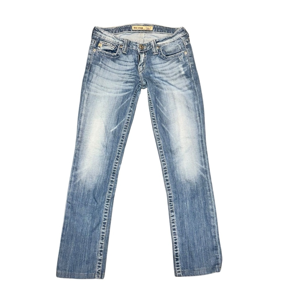 BKE Big Star Casey K Low Rise Boot Cut Faded Blue Distressed Women Jeans Sz 27